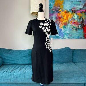 Rickie Freeman for Teri Jon Black and White Floral Midi Dress